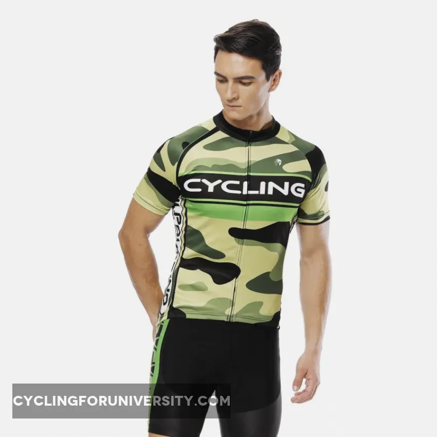 CYCLING Letter Green Camo Men's Cycling Short-sleeve Jersey/Suit Exercise Bicycling Pro Cycle Clothing Racing Apparel Outdoor Sports Leisure Biking Shirts Team Summer Kit NO.815