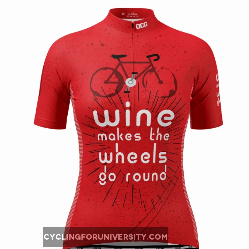 Women's Wine Makes the Wheels Go Round Short Sleeve Cycling Jersey