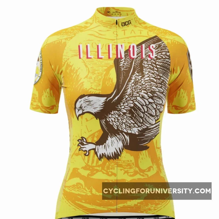 Women's Illinois Flag USA State Short Sleeve Cycling Jersey