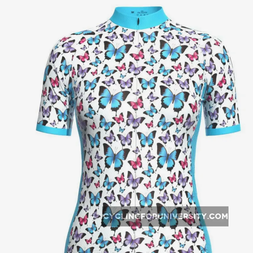 Women's Blue Butterfly Short Sleeve Cycling Jersey To Buy