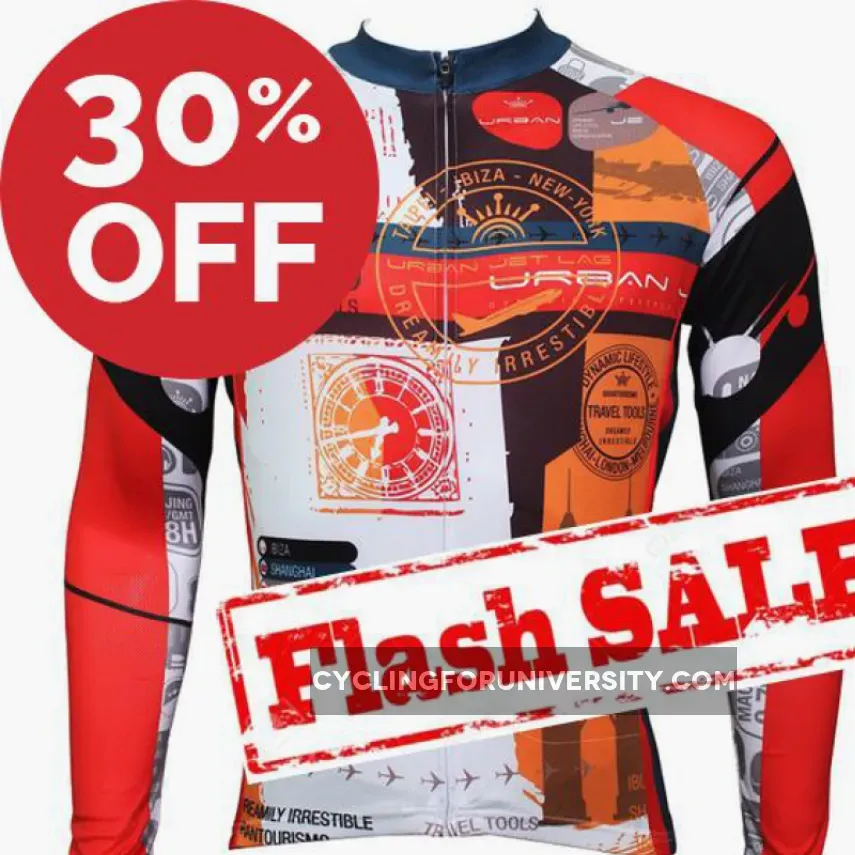 Top Men's Full-zipper Long-sleeve Cycling Jeysey Slim Fit with Red & Orange Colors Black-strip Outdoor Sport Fasion Shirt Breathable Quick Dry for Fall Autumn 379