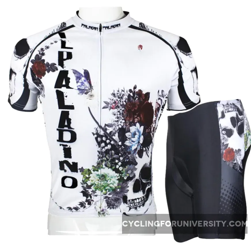 ILPALADINO Flower Blossom&Skull Men's Summer Cycling Short-sleeve Suit Bike Exercise Bicycling Pro Cycle Clothing Racing Apparel Outdoor Sports Leisure Biking Shirts SportsWear Quick—dry Shirt 091