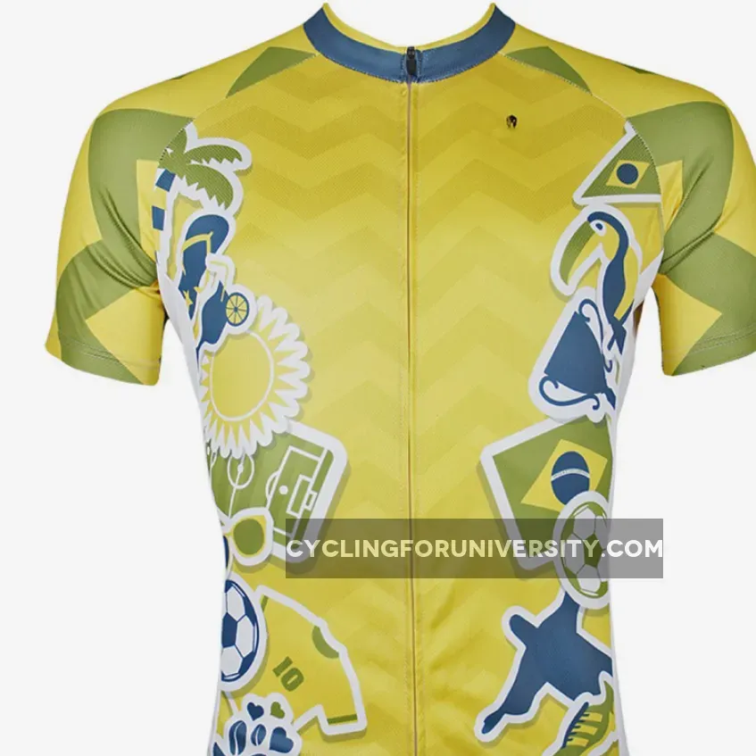 ILPALADINO Men's Cycling Brazil World Cup Games Pattern Football Fans Fashionable and Breathable Bike Riding Short Sleeve Shirt NO.152