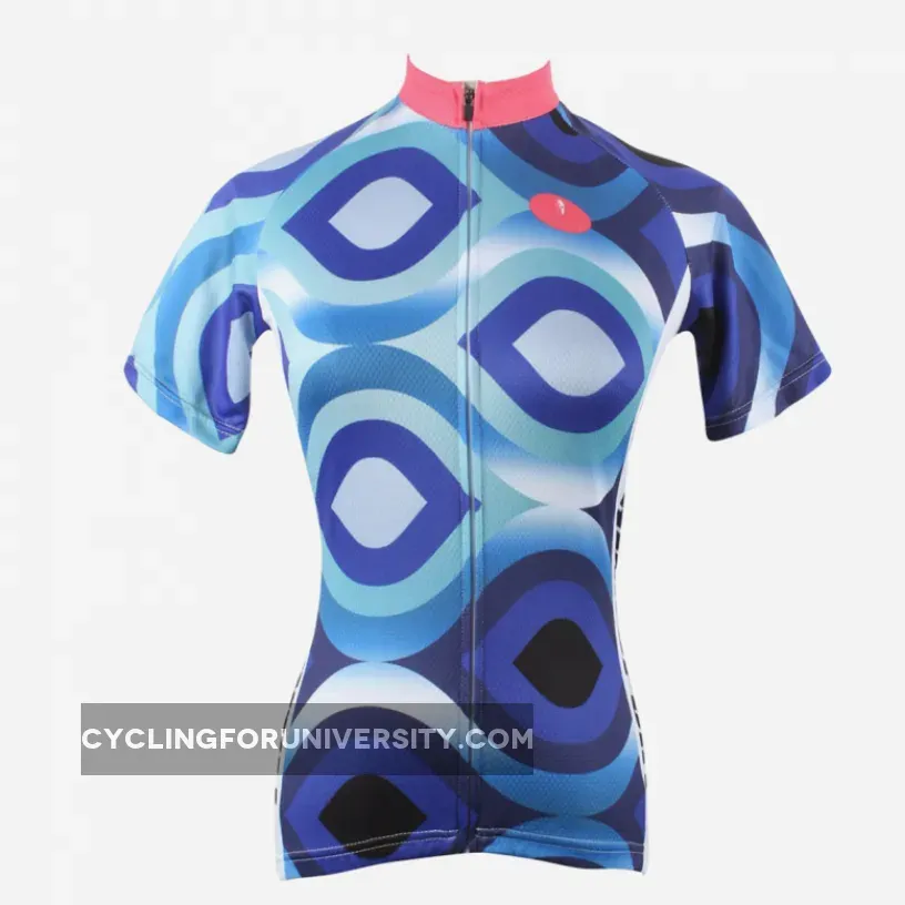 Scrollwork Pink-collar Blue Women's Short-Sleeve Cycling Jersey NO.182