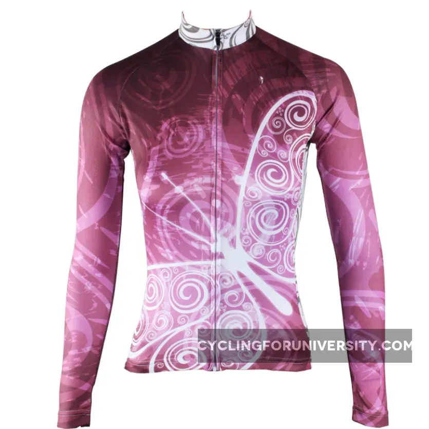 ILPALADINO Purplish Red Butterfly Women's Long Sleeves Jersey Cycling Clothing Spring Autumn Pro Cycle Clothing Racing Apparel Outdoor Sports Leisure Biking shirt NO.317