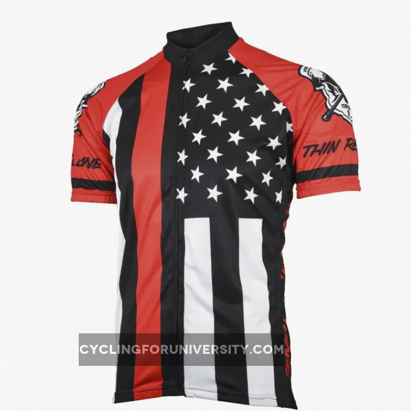 Thin Red Line American Flag Fire Fighter Short sleeve full zip men's cycling jersey