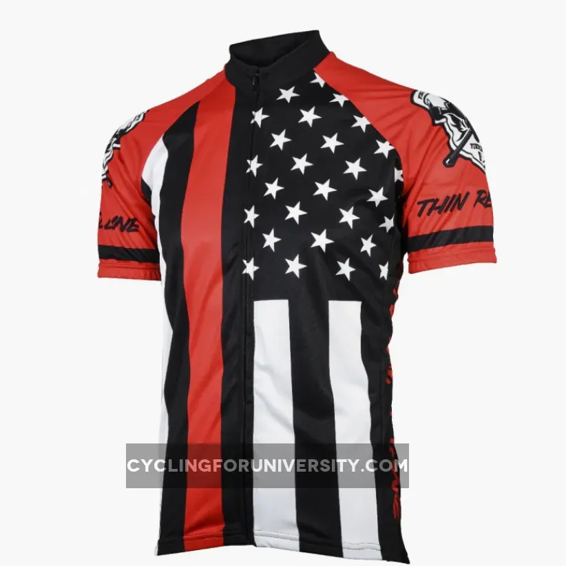 Thin Red Line American Flag Fire Fighter Short sleeve full zip men's cycling jersey