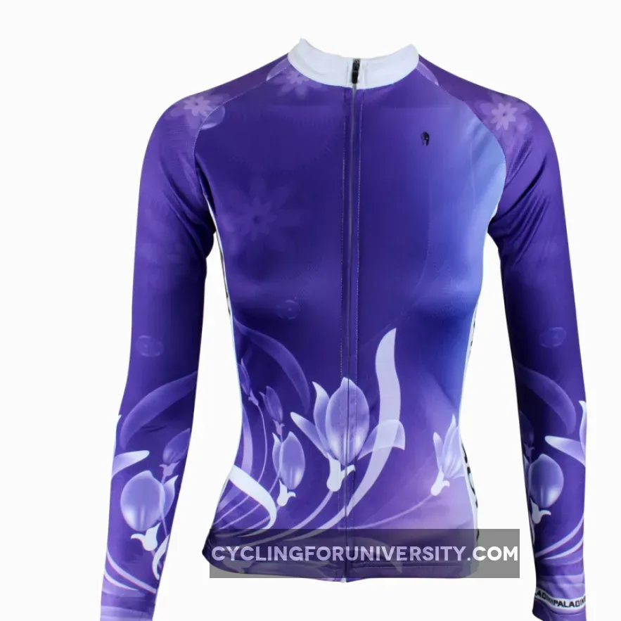 ILPALADINO Purple Cycling Jersey with Tights Women's Long Sleeves Bike Clothing Suits Quick Dry Windproof Breathable Back Pocket 100% Polyester NO.272