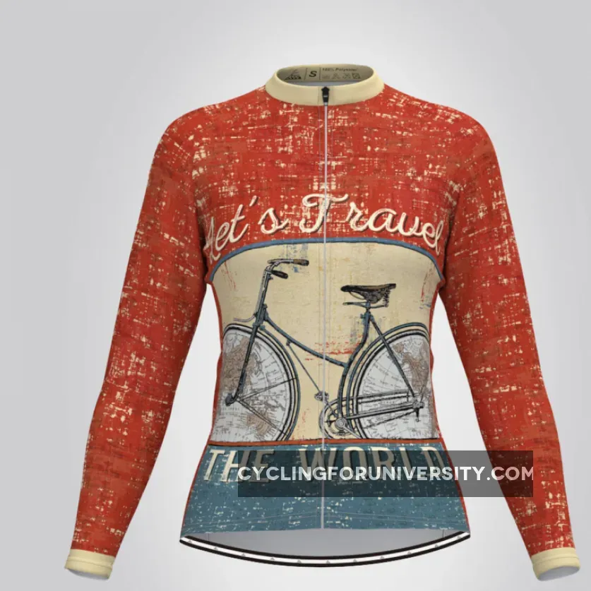 Let's Travel The World Women's LS Cycling Jersey Red Outlet