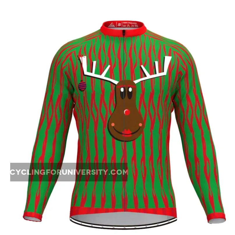 Ugly Christmas Sweater Themed LS Cycling Jersey-XMAS Elk