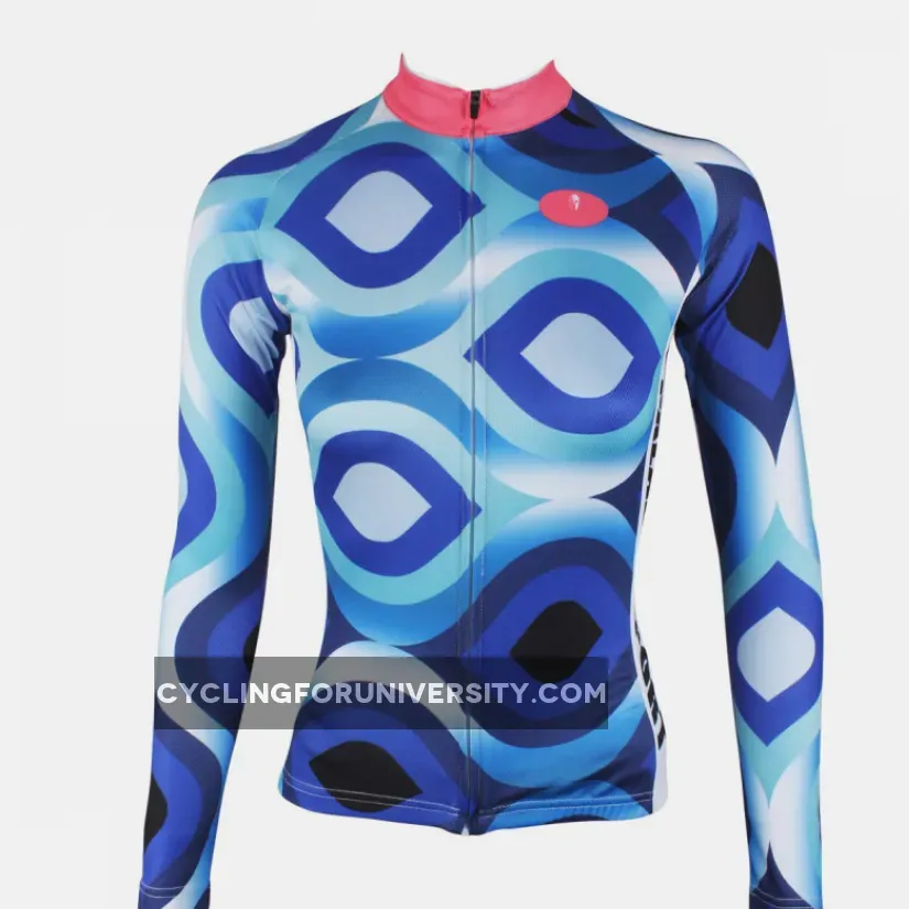 ILPALADINO Women's Long Sleeves Blue Pink-collar Cycling Jersey Apparel Outdoor Sports Gear Leisure Biking T-shirt 182