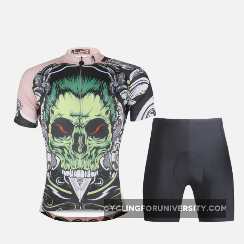 ILPALADINO Green-hair Skull Men's Short Sleeves Cycling Jersey Sport Suit Exercise Bicycling Pro Cycle Clothing Racing Apparel Outdoor Sports Leisure Biking Shirts 688