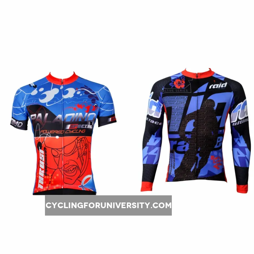 Two men's Ambitious Biking Rider Racer cycling short-sleeve&long-sleeve jerseys summer sportswear gear Pro Cycle Clothing Racing Apparel Outdoor Sports Leisure Biking T-shirt (380/383)