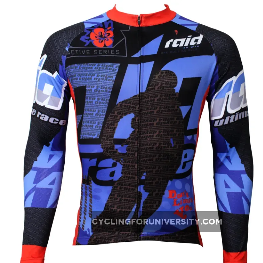 Men's Stylish Hidden-Zipper Long-sleeve Blue Cycling Jersey NO.383