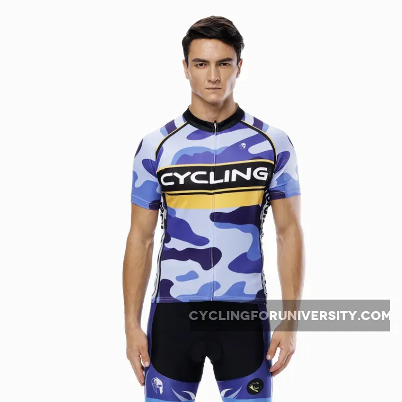 Yellow-strip Blue Camo Cycling Short-sleeve Jersey/Suit Exercise Bicycling Pro Cycle Clothing Racing Apparel Outdoor Sports Leisure Biking Shirts Team Summer Kit NO.816