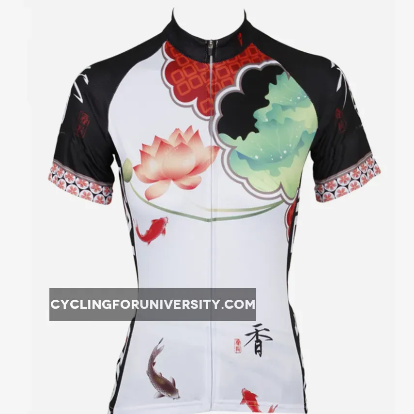 Ilpaladino Lotus Pond & Carps Women's Quick Dry Short-Sleeve Cycling Jersey Exercise Bicycling Pro Cycle Clothing Racing Apparel Outdoor Sports Leisure Biking Shirts Breathable Summer Sport Wear NO.545