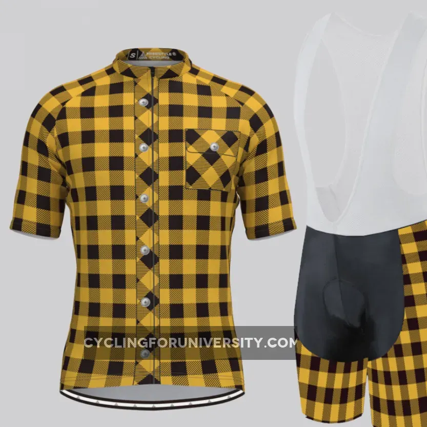Plaid Checkered Shirt V2 Men's Cycling Kit Yellow To Buy