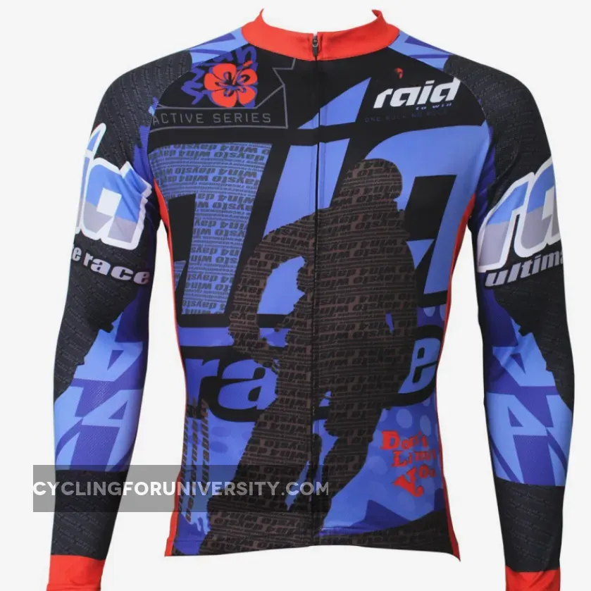 Men's Stylish Hidden-Zipper Long-sleeve Blue Cycling Jersey with Red-cuff Outdoor Bike Leisure Sport Shirt Breathable Quick Dry Bicycle clothing NO.383