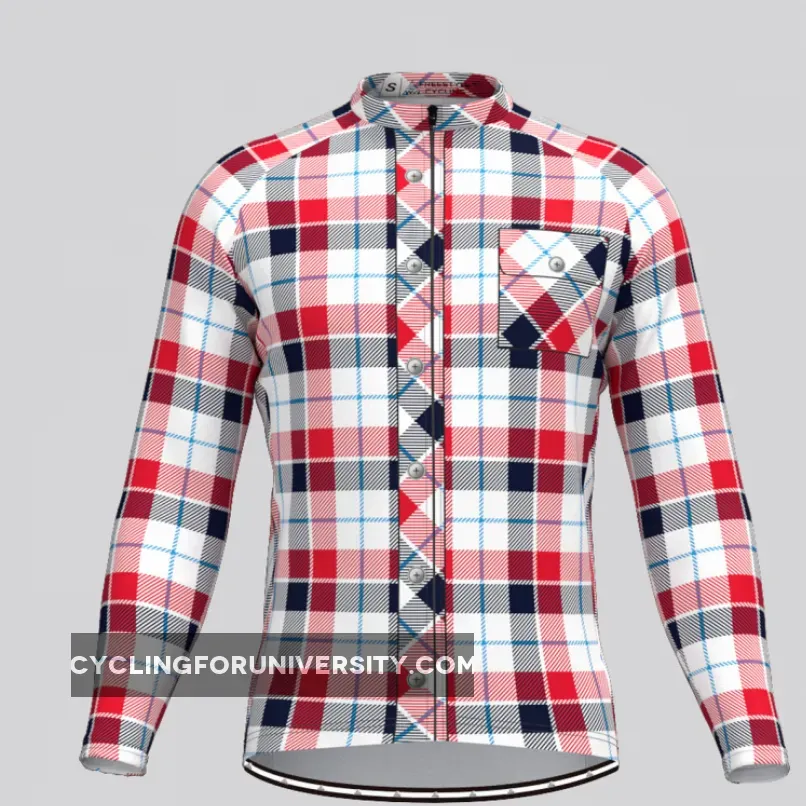 Plaid Checkered Shirt V8 Men's LS Cycling Jersey To Buy