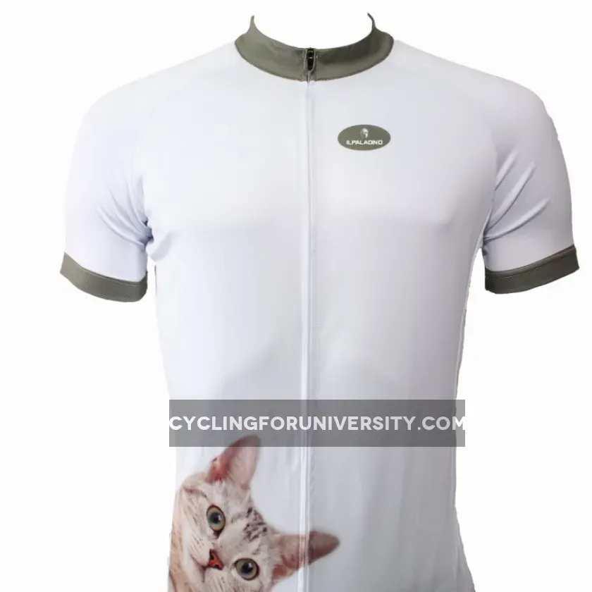 Ilpaladino Lovely Cat Simple White Men's Breathable Short-Sleeve Cycling Jersey Bicycling Shirts Summer Quick Dry Sport Wear NO.503
