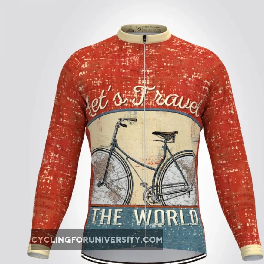 Let's Travel The World LS Cycling Jersey Red Online