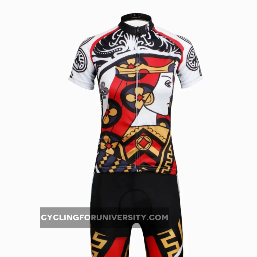 Playing Cards Poker Face Clubs Queen Women's Long Sleeves Cycling Suit Jerseys NO.640