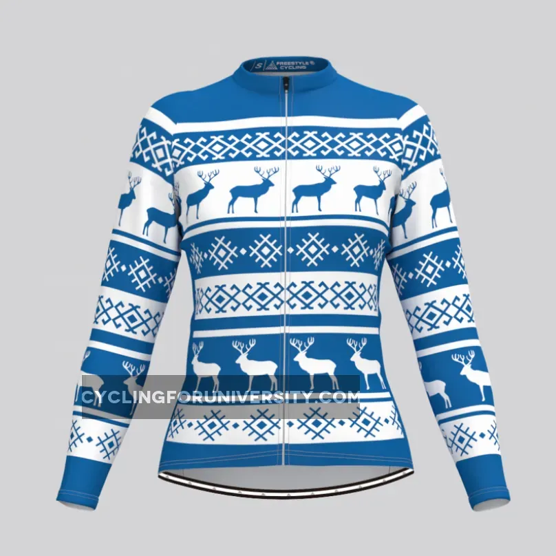 Women's Classic Ugly Christmas sweater LS Cycling Jersey - Blue