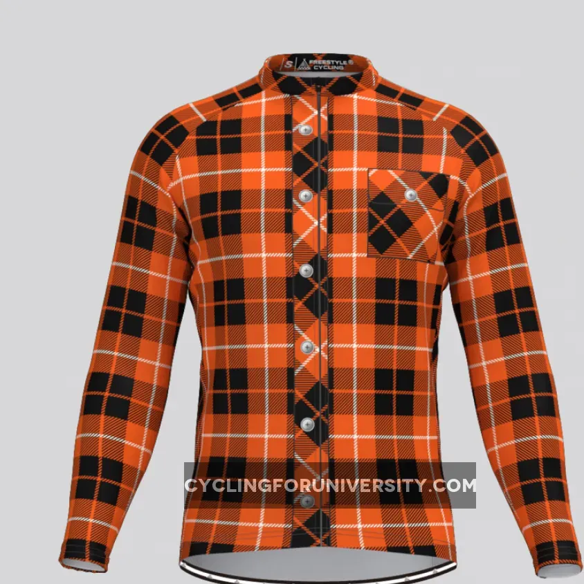 Plaid Checkered Shirt V3 Men's LS Cycling Jersey Orange