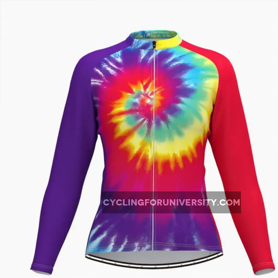 Tie Dye Rainbow Women's Long Sleeve Cycling Jersey For Sale
