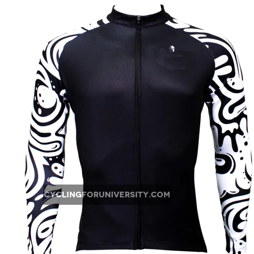 White Wave Cool Graphic Arm Print Men's Cycling Long-sleeve Black Jerseys NO.371