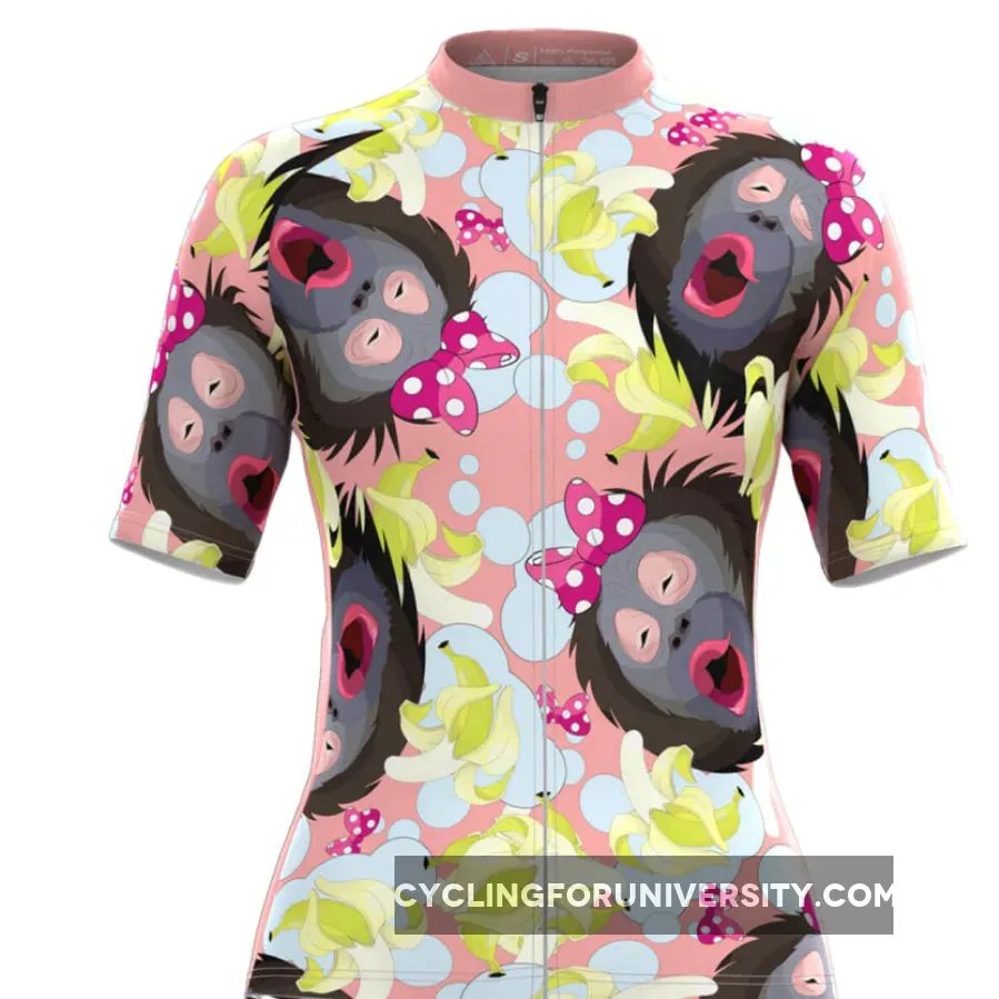 Women's Pink Cartoon Gorilla Fruit Print Cycling Jersey