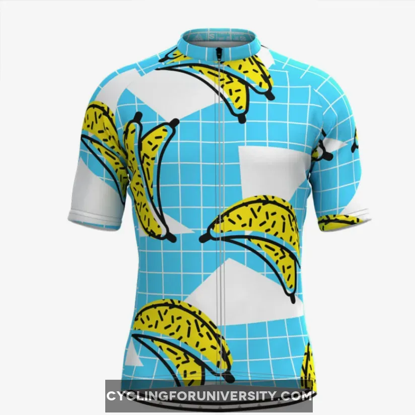 Men's Banana Print Blue Plaid Cycling Jersey Online