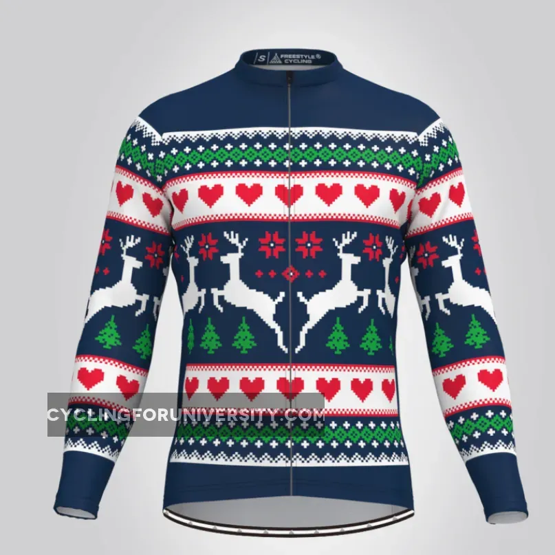 Men's Classic Ugly Christmas sweater LS Cycling Jersey - Navy