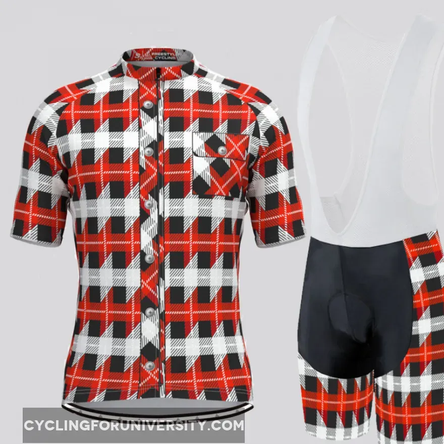 Plaid Checkered Shirt Men's Cycling Kit Red Online