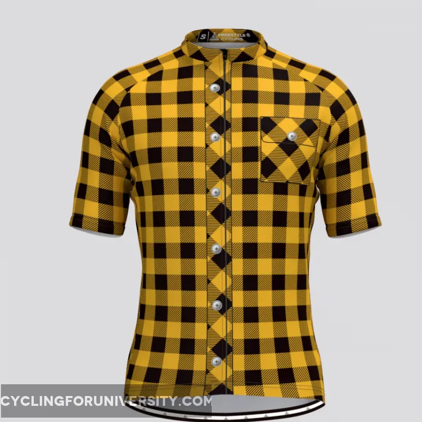 Plaid Checkered Shirt V2 Men's Cycling Jersey Yellow