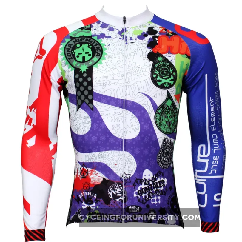 Best-seller Men's Full Zipper Blue& Red sleeves Long-sleeves Cycling Jersey for Ultraviolet-Resistant Outdoor Sport Shirt Leisure Sport Breathable and Quick Dry Fall Autumn Bike Bicycle Clothing 377