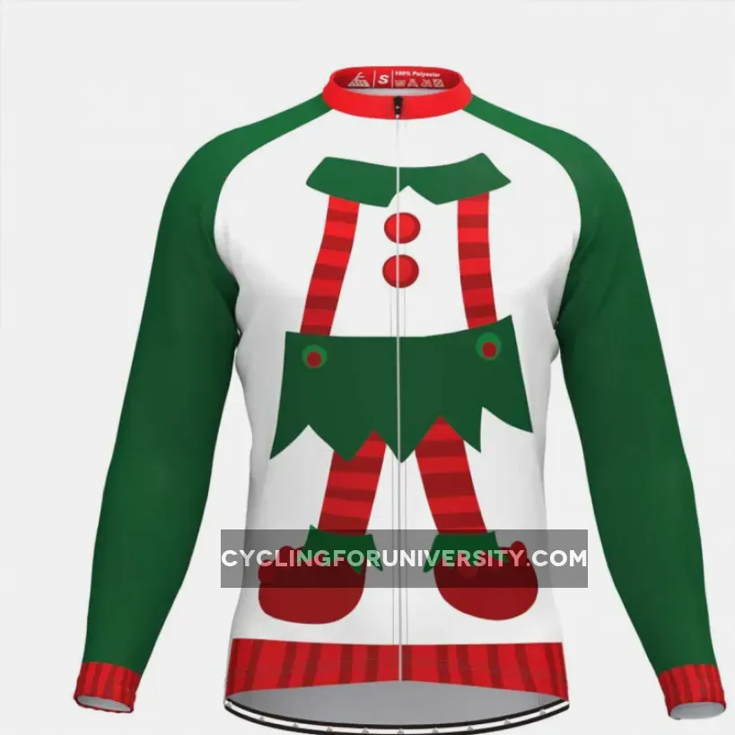 Ugly Christmas Sweater Elf Long Sleeve Cycling Jersey White