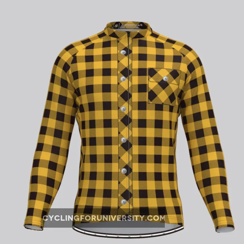 Plaid Checkered Shirt V2 Men's LS Cycling Jersey Yellow