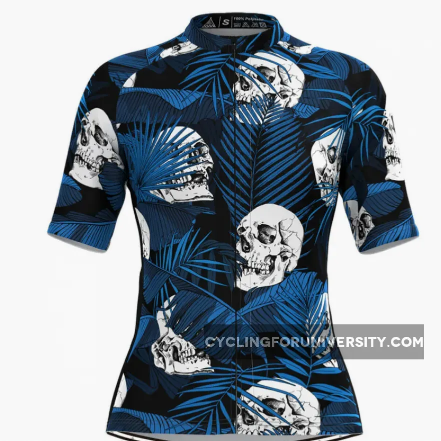 Women's Tropical & Skull Print Hawaiian Blue Cycling Jersey