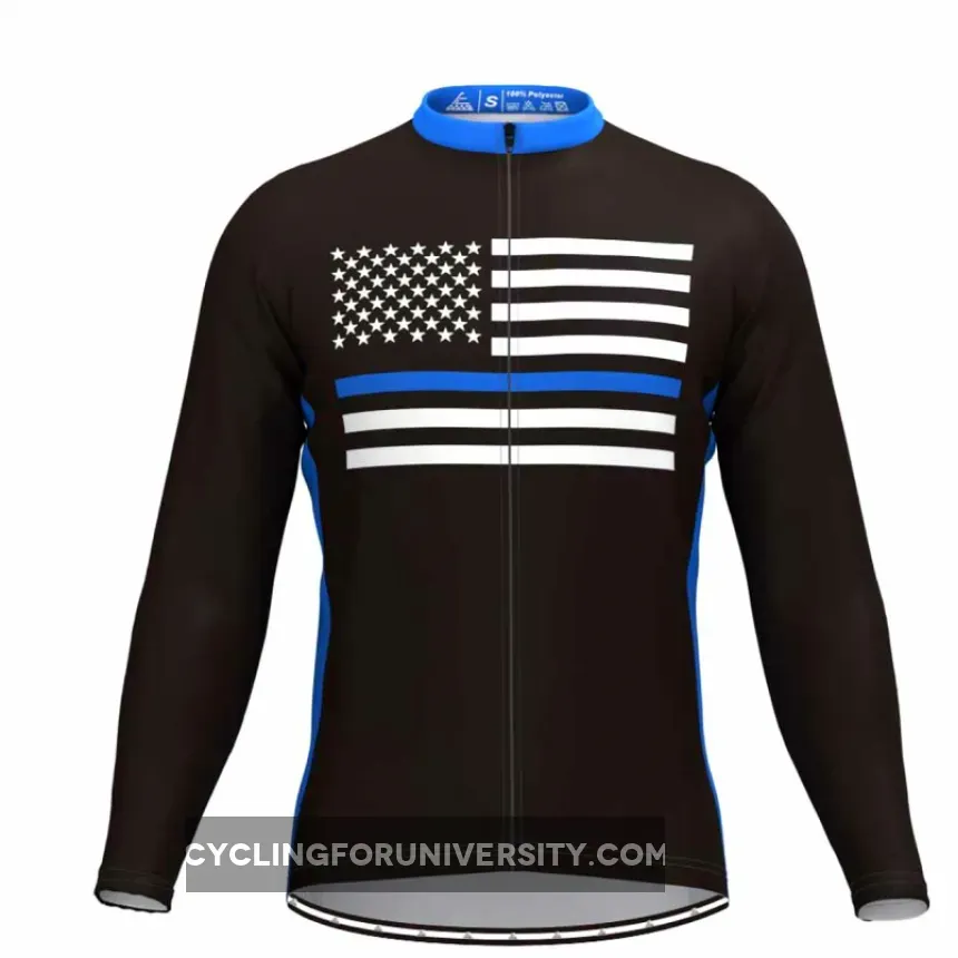 Blue American Flag Men's Long Sleeve Cycling Jersey Outlet