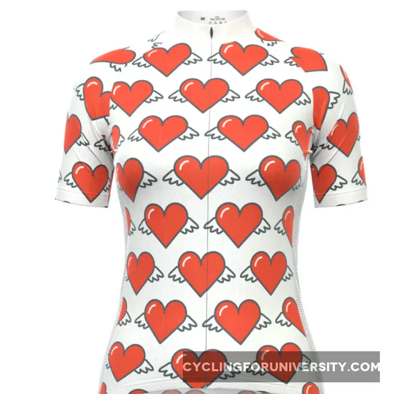 Women's Heart Angels White Short Sleeve Cycling Jersey