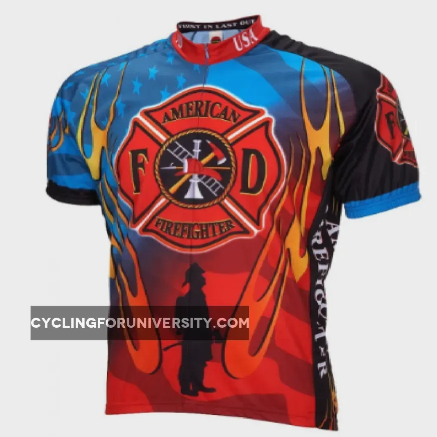 World Jersey American Firefighter Patriotic Short Sleeve Men's 3/4 zip Cycling Jersey