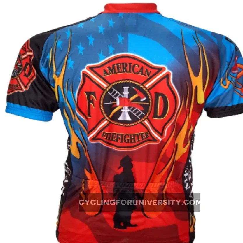 World Jersey American Firefighter Patriotic Short Sleeve Men's 3/4 zip Cycling Jersey