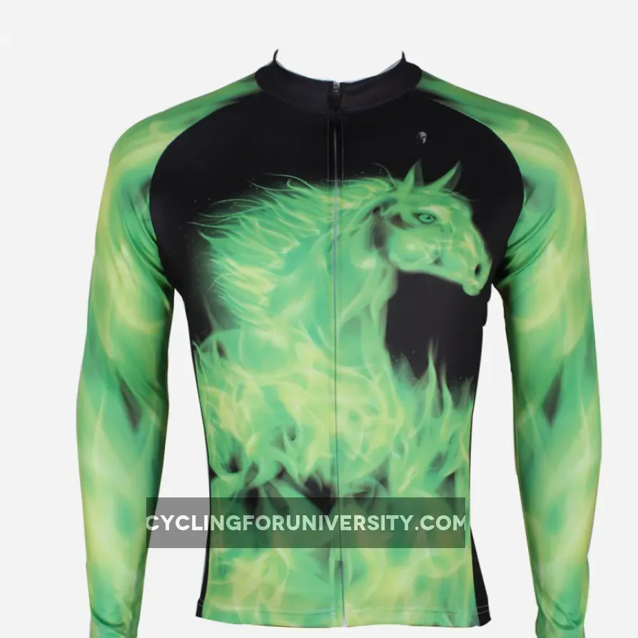ILPALADINO Green-feather Horse Men's Professional MTB Cycling Jersey Breathable and Quick Dry Comfortable Bike Shirt for Spring Autumn NO.292