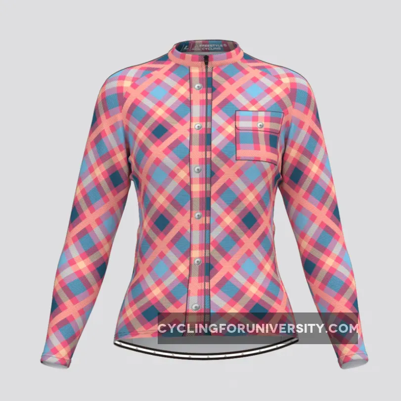 Plaid Checkered Shirt V29 Women's LS Cycling Jersey To Buy