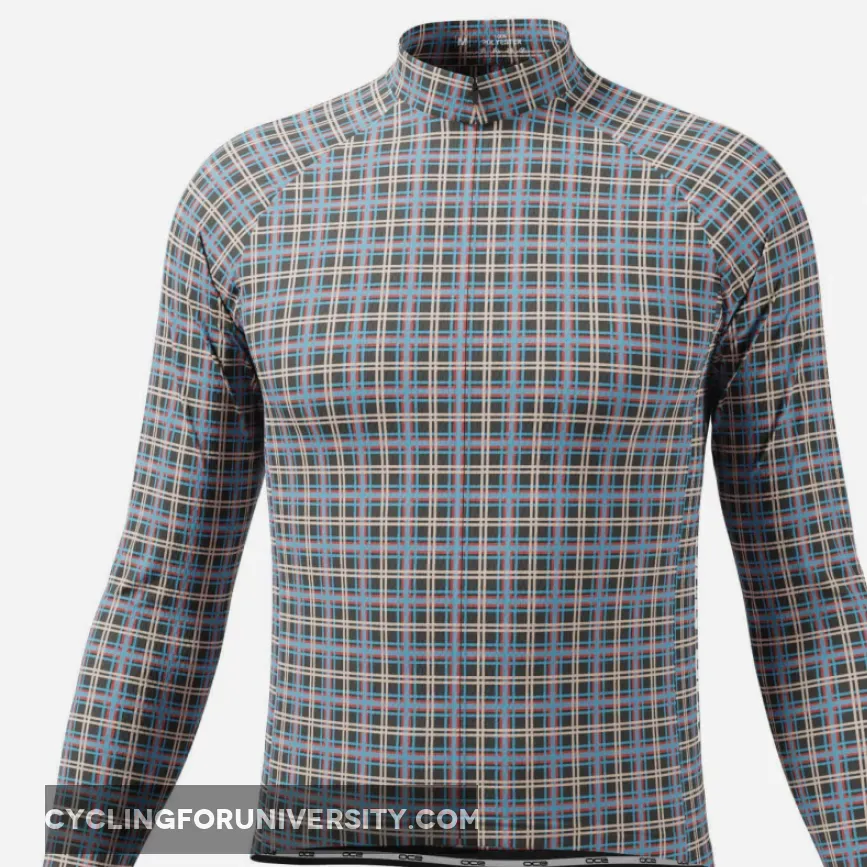 Men's Blue Plaid Checkered Long Sleeve Cycling Jersey
