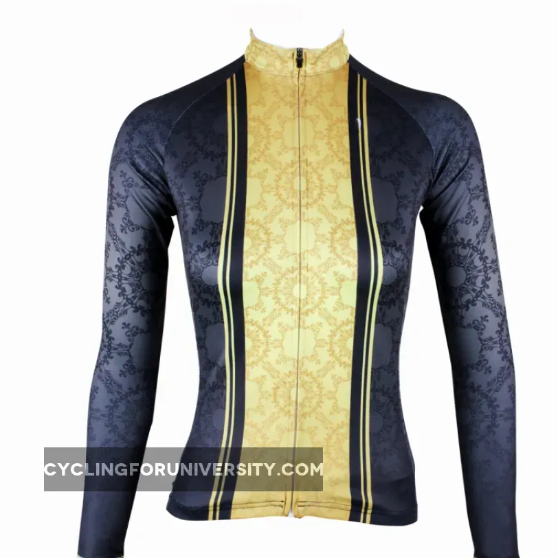 ILPALADINO Women's Long Sleeves Black & Yellow Cycling Jersey Apparel Outdoor Sports Gear Leisure Biking T-shirt 316