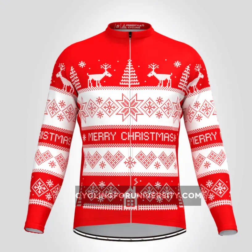 Men's Classic Ugly Christmas sweater LS Cycling Jersey - Red
