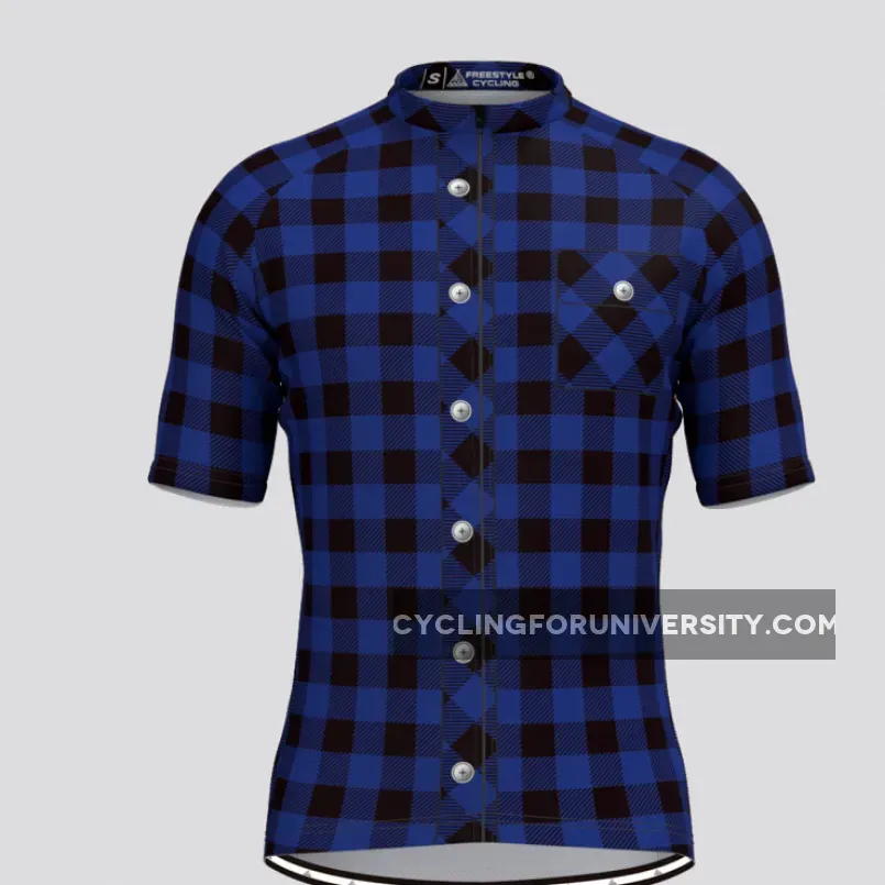 Plaid Checkered Shirt V2 Men's Cycling Jersey Blue