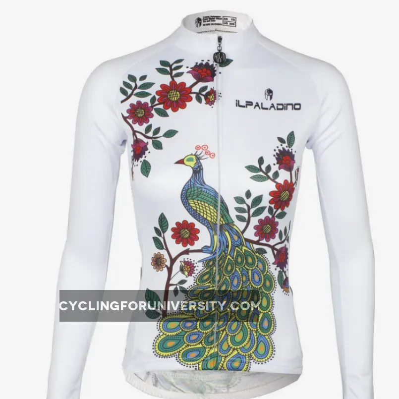 ILPALADINO Peacock & Flower Women's Long Sleeves Cycling Jersey Apparel Outdoor Sports Gear Leisure Biking T-shirt NO.734